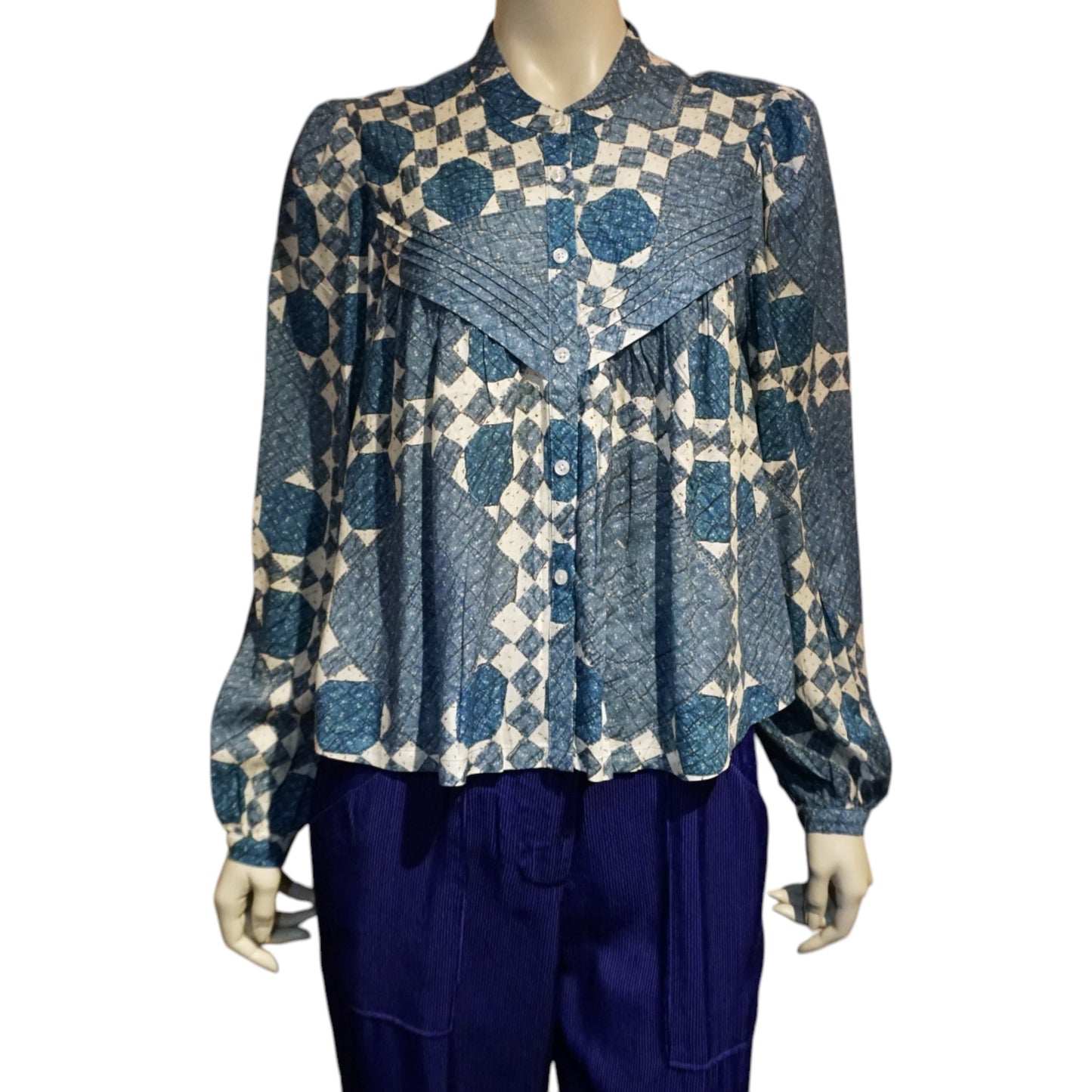 Quilted Print Mesh Blouse