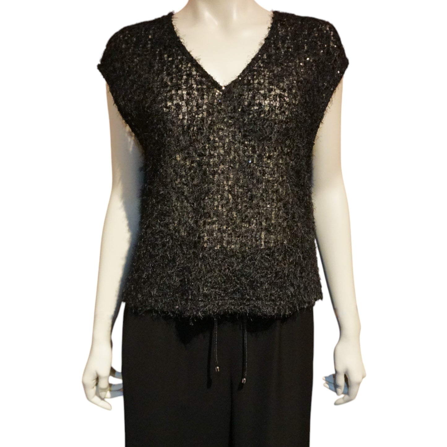 Sequin V-Neck Sheer Top